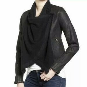 Free People Front Draped Coated Denim Moto Jacket Black size 2